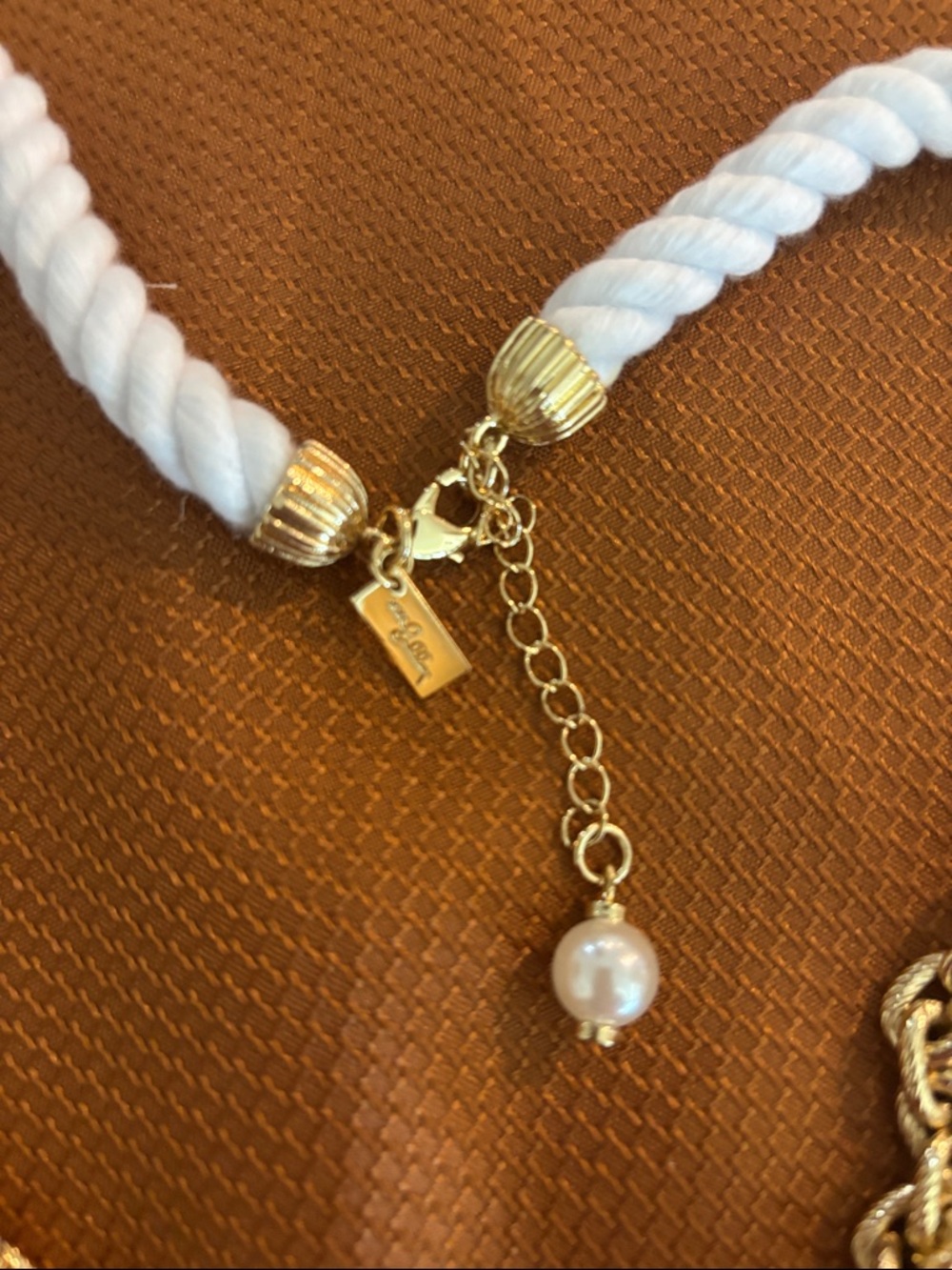 Lilly Pulitzer Gold-Tone Nautical Charm Necklace with White Rope and Red Accents - Picture 3 of 3